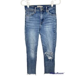 Levi's 721 Hi Rise High Waisted Distressed Denim Skinny Blue Jeans Size 26